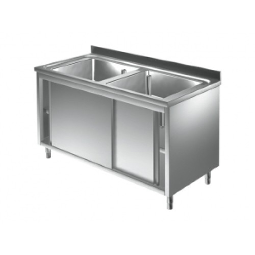 Spülschrank mit Schiebetüre 2 Becken 1500x700x850mm Spülschrank mit Schiebetüre 2 Becken 1500x700x850mm