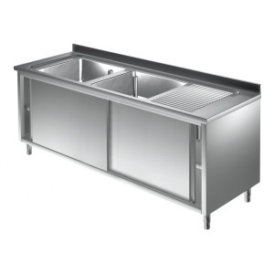 Spülschrank mit Schiebetüre 2 Becken Links 1500x700x850mm Spülschrank mit Schiebetüre 2 Becken Links 1500x700x850mm