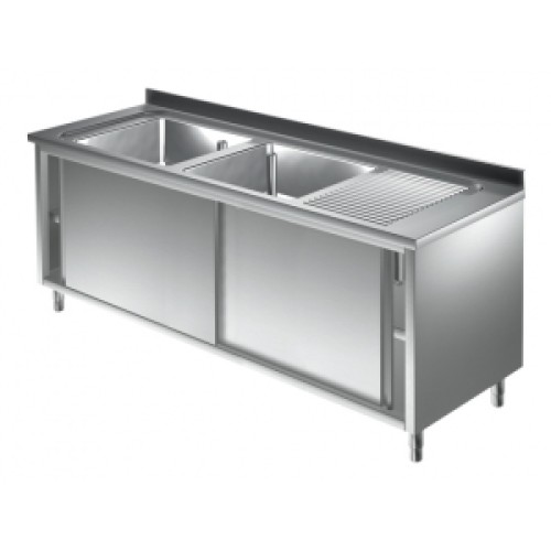 Spülschrank mit Schiebetüre 2 Becken Links 1800x700x850mm Spülschrank mit Schiebetüre 2 Becken Links 1800x700x850mm