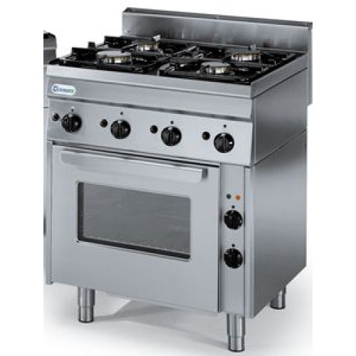 TECNOINOX Gasherd PF70G/6/0 mit  4 Brenner und Elektro Umluft- Backofen 