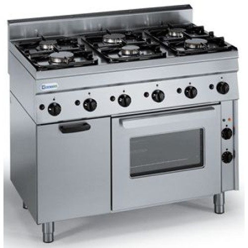 TECNOINOX Gasherd PF105G/6/0 mit  6 Brenner und Elektro Umluft- Backofen -