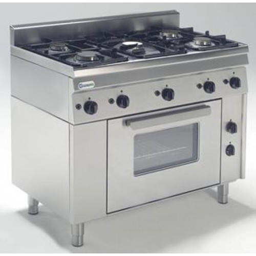 TECNOINOX Gasherd PFL5G/6 mit 5 Brenner Umluft-Backofen