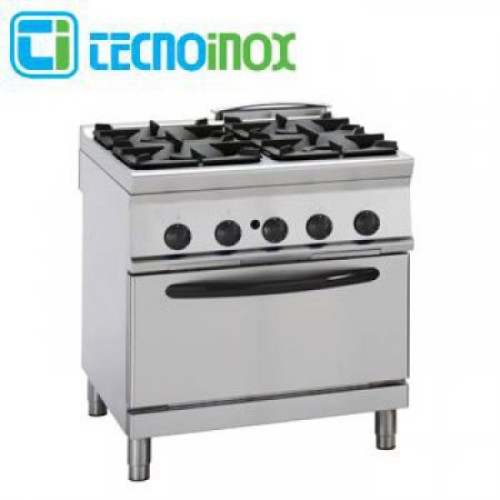 TECNOINOX Gasherd PFG8V9 mit 4 Brenner und Umluft-Elektro Back
