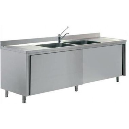 Spülschrank mit Schiebetüre 2 Becken Mitte 1900x700x850mm Spülschrank mit Schiebetüre 2 Becken Mitte 1900x700x850mm