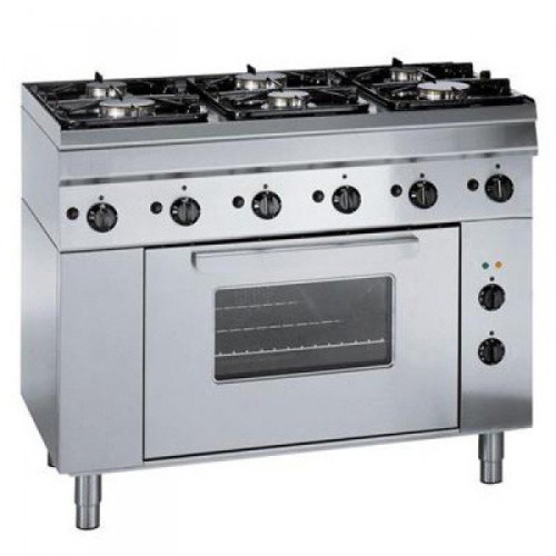 TECNOINOX Gasherd PFL105G/0 mit 6 Brenner und Elektro Umluft- Backofen
