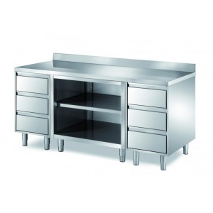 Schranktisch mit Aufkantung mittig offen 1200x700x850mm Schranktisch mit Aufkantung mittig offen 1200x700x850mm