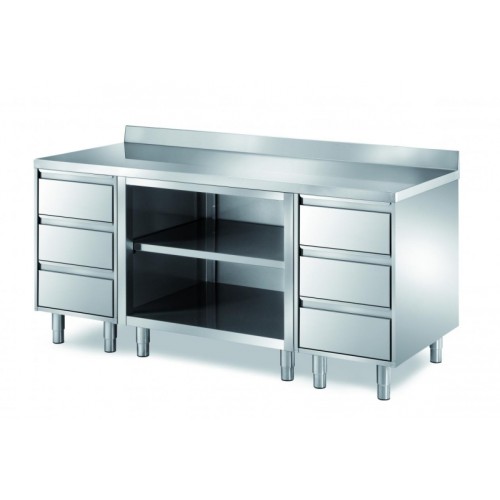 Schranktisch mit Aufkantung mittig offen 2000x700x850mm