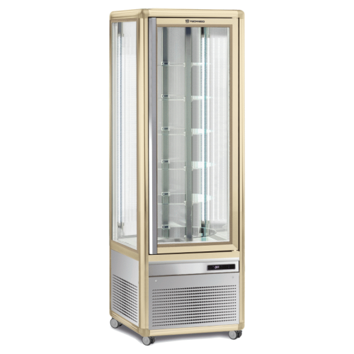 Panoramakühlvitrinen Snelle in Bronze mit 6 Runden Glasablagen 