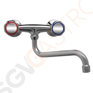 Duoblock Mischhahn zur Wandmontage mit Drehknöpfen und tiefem Auslauf 30cm DY385  | Tiefer Auslauf 1,8(Ø)cm | Länge:30cm