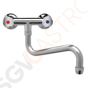 Professioneller Duoblock Mischhahn zur Wandmontage mit Drehknöpfen und tiefem Auslauf 30cm DY391  | Tiefer Auslauf 1,8(Ø)cm | Länge: 30cm
