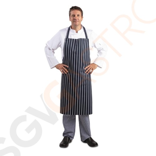 Whites Latzschürze blau-weiß gestreift extra lang Farbe: Blau mit weißen Streifen. Größe: 900(B) x 1040(L)mm. Whites Latzschürze blau-weiß gestreift extra lang Farbe: Blau mit weißen Streifen. Größe: 900(B) x 1040(L)mm.