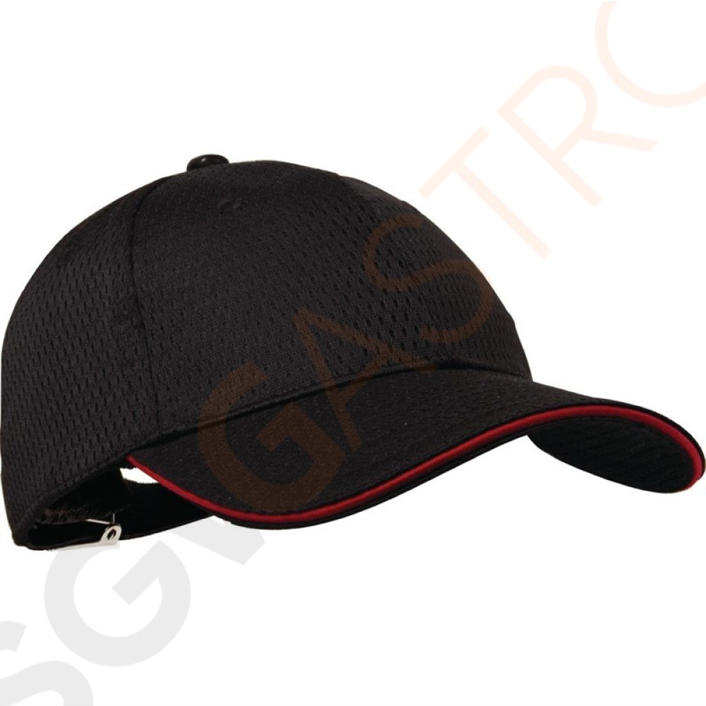 Chef Works Cool Vent Baseballcap schwarz-rot Größe: Einheitsgröße. Farbe: Schwarz mit roter Paspel.