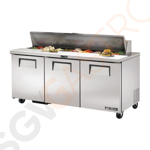 True Zubereitungskühltisch 3-türig 538L Edelstahl. GN-geeignet. 3-türig. Modell: TSSU-72-18. True Zubereitungskühltisch 3-türig 538L Edelstahl. GN-geeignet. 3-türig. Modell: TSSU-72-18.