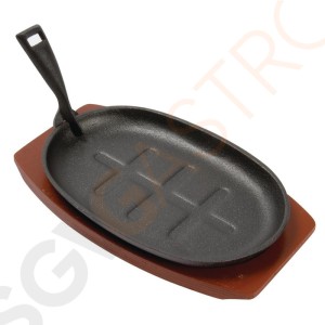 Olympia ovale Servierpfanne mit Holzuntersetzer 28 x 19cm 28 x 19cm | Gusseisen und Holz