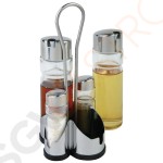 APS 5-teiliges Menagenset Salz- & Pfefferstreuer und Öl- & Essigflaschen im Ständer | Glas und Edelstahl