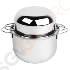 Olympia Muscheltopf Edelstahl medium Topf mit Deckel | 1kg-Portionen | 19,5 x 20(Ø)cm | Edelstahl