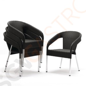 Bolero Rattanstühle mit Armlehne in Aluminiumdesign anthrazit 4 Stück | Sitzhöhe: 45cm | 78 x 55 x 60cm | Aluminium und PE | anthrazit