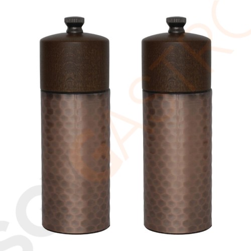 Olympia Salz- und Pfeffermühlen Kupfer-Holz 15cm 2 Stück | einstellbarer Mahlmechanismus | 15(H)cm | Holz mit Antikoptik
