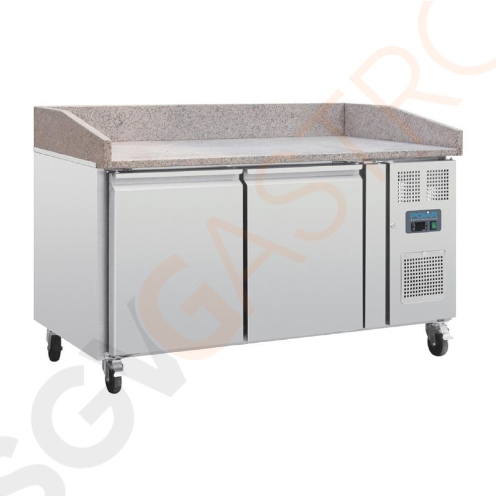Polar Serie G 2-türiger Pizzakühltisch mit Marmorfläche 428L 230V | Arbeitsfläche: 161 x 80cm | (Nutz)Kapazität: 428L/290L | 2 Türen