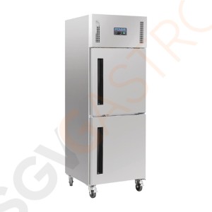Polar Serie G Gefrierschrank Edelstahl mit geteilter Tür 600L 600W/230V | 201 x 68 x 80cm | GN2/1-geeignet | (Nutz)Kapazität: 600/376L | 3 Roste | 1-türig (geteilt) | 