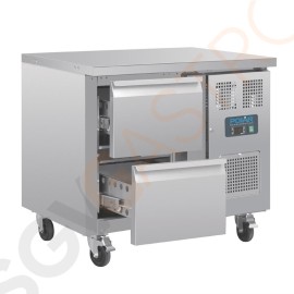 Polar Serie U GN-Kühltisch mit 2 Schubladen 124L 230V | Arbeitsfläche: 92,5 x 70cm | (Nutz)Kapazität: 124L/59L | 2 Schubladen