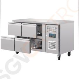 Polar Serie U GN-Kühltisch mit 4 Schubladen 314L 230V | Arbeitsfläche: 136 x 70cm | (Nutz)Kapazität: 314L/118L | 4 Schubladen