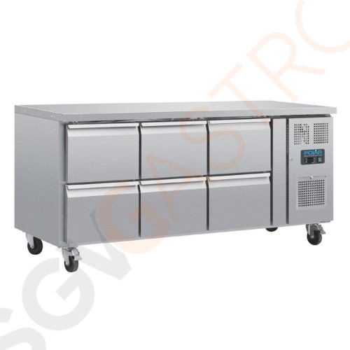 Polar Serie U GN-Kühltisch mit 6 Schubladen 465L 230V | Arbeitsfläche: 179,5 x 70cm | (Nutz)Kapazität: 465L/275L | 6 Schubladen