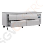 Polar Serie U GN-Kühltisch mit 8 Schubladen 616L 230V | Arbeitsfläche: 223 x 70cm | (Nutz)Kapazität: 616L/366L | 8 Schubladen