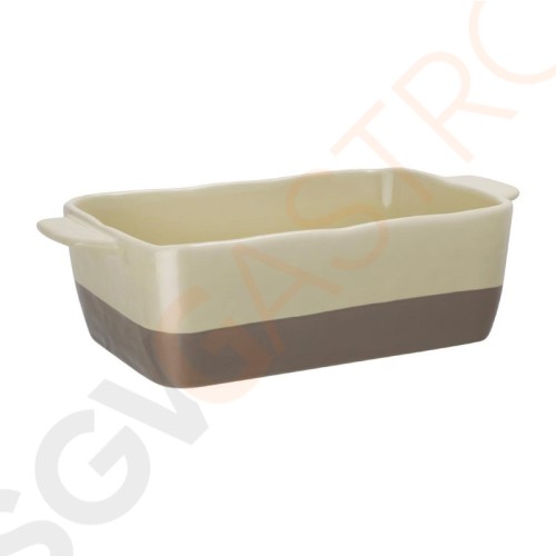 Olympia rechteckige Kasserolle creme und taupe 2,5L Größe: 9(H) x 32,5(B) x 17,6(T)cm | Material: Steinzeug