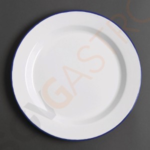 Olympia emaillierte Essteller weiß-blau 30cm 6 Stück | 30(Ø)cm | Edelstahl und Glasemail | weiß mit blauem Rand