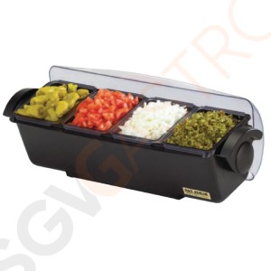 San Jamar Beilagenbehälter 4 Fächer 4 Behälter je 85cl | Kunststoff | 15,5(H) x 51(B) x 15,5(L)cm