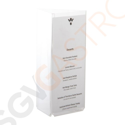 Olympia Menühalter Acryl 3-seitig Geeignet für 3 x 1/3 A6 | 21 x 11 x 11cm | Acryl