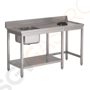 Gastro M Spültisch für Geschirrspüler mit Abfallloch kleines Becken rechts 140cm lang Mit Aufkantung, Regalboden und Abfallloch | Edelstahl | 85(H) x 140(B) x 70(T)cm | Becken links 40 x 40 x 30cm Gastro M Spültisch für Geschirrspüler mit Abfallloch kleines Becken rechts 140cm lang Mit Aufkantung, Regalboden und Abfallloch | Edelstahl | 85(H) x 140(B) x 70(T)cm | Becken links 40 x 40 x 30cm