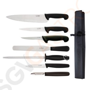 Hygiplas Starter Messerset 7-teilig Kochmesser | Palettenmesser | Filiermesser | Ausbeinmesser | Schälmesser | Schleifstab | Schäler | Tragetasche