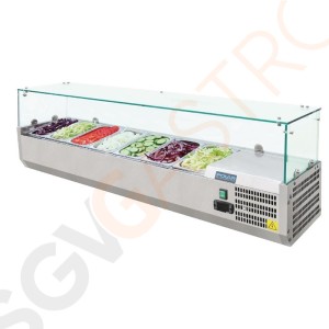Polar Serie G Aufsatzkühlvitrine 7 x GN1/4 7 x GN1/4 │ Maße: 43,5(H) x 150(B) x 33(T)cm │ Kühlmittel: R600a Polar Serie G Aufsatzkühlvitrine 7 x GN1/4 7 x GN1/4 │ Maße: 43,5(H) x 150(B) x 33(T)cm │ Kühlmittel: R600a