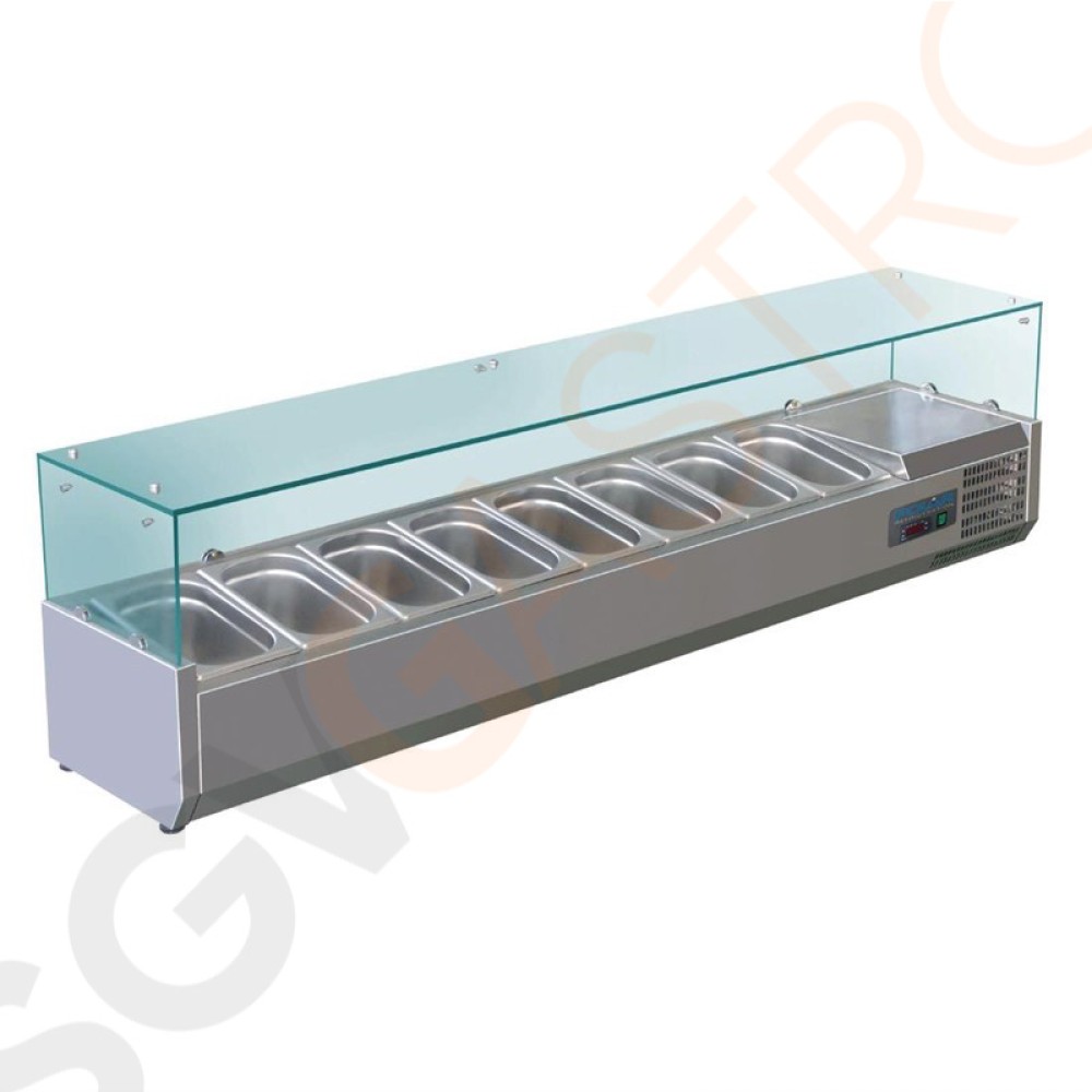 Polar Serie G Aufsatzkühlvitrine 8 x GN1/4 8 x GN1/4 │ Maße: 435(H)x1800(B)x330(T)cm