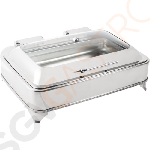 Olympia Elektrischer Chafing-Dish rechteckig 280W/230V | Kapazität: 8L | 25 x 59 x 45,5cm | Edelstahl und Glas