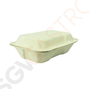 Vegware Kompostierbare Einwegboxen mit Klappdeckel aus Bargasse 22,8cm 15,5(B) x 22,8(L)cm | 200 Stück