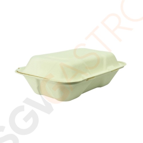 Vegware Kompostierbare Einwegboxen mit Klappdeckel aus Bargasse 22,8cm 15,5(B) x 22,8(L)cm | 200 Stück