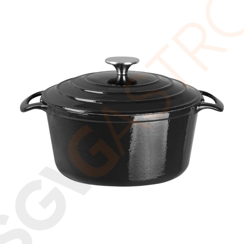 Vogue runder Schmortopf schwarz Kapazität: 3,2 Liter. Größe: 120(H) x 205(Ø)mm. Farbe: Schwarz. Vogue runder Schmortopf schwarz Kapazität: 3,2 Liter. Größe: 120(H) x 205(Ø)mm. Farbe: Schwarz.