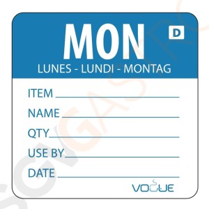 Vogue auflösbare Etiketten Montag blau Montag. Menge: 250 Stück je Rolle. Größe: ca. 5cm.