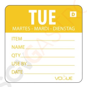 Vogue auflösbare Etiketten Dienstag orange Dienstag. Menge: 250 Stück je Rolle. Größe: ca. 5cm.