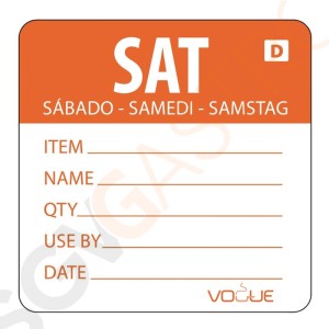 Vogue auflösbare Etiketten Samstag orange Samstag. Menge: 250 Stück je Rolle. Größe: ca. 5cm.