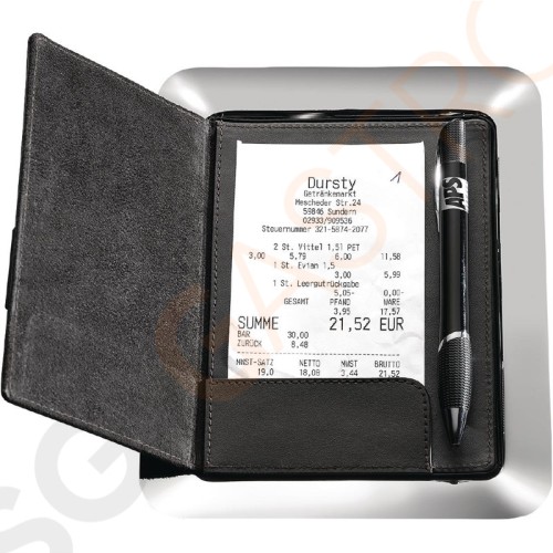APS Rechnungstablett und Mappe 16 x 20cm | Edelstahl & Leder