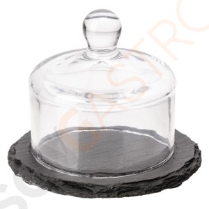 APS Schieferplatte mit Glasglocke 8 x 10,5(Ø)cm | Schiefer und Glas