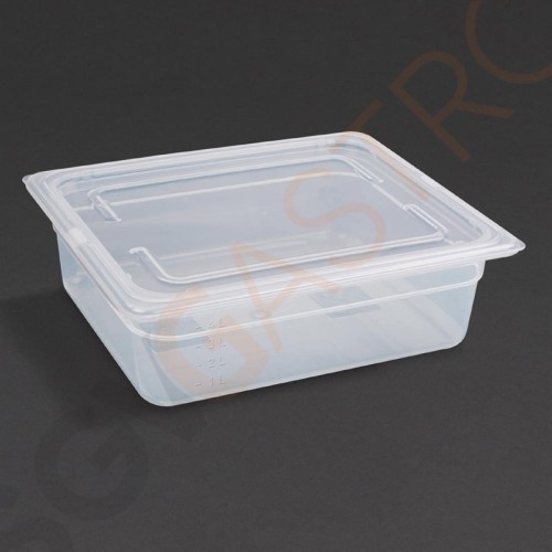 Vogue Polypropylen GN-Behälter GN1/2 100mm 100mm tief. Mit Deckel. Kapazitat: 5,9Liter