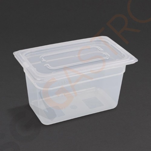 Vogue Polypropylen GN-Behälter GN1/4 150mm 150mm tief. Mit Deckel. Kapazitat: 3,7Liter