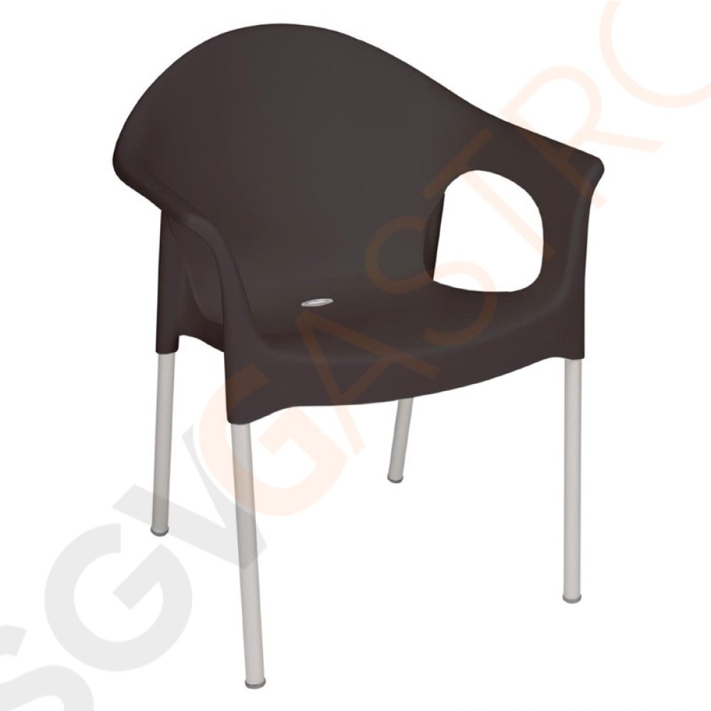 Bolero Bistrosessel mit Armlehne und Ablaufloch Kunststoff schwarz 4 Stück | Sitzhöhe: 45cm | 76 x 59 x 55cm | Polypropylen und Aluminium | schwarz