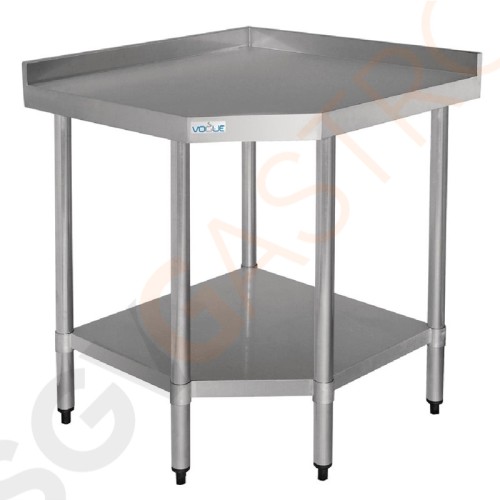Vogue Arbeitsecktisch mit Aufkantung und Regalboden 90 x 70cm Mit Aufkantung und Regalboden | Edelstahl | 90 x 90 x 70cm