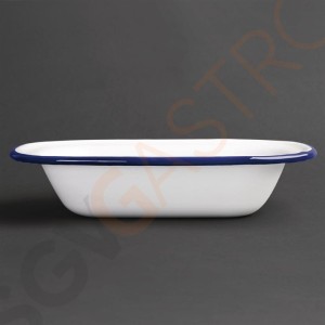 Olympia rechteckige Speiseschale weiß-blau 13,5 x 18cm 5 x 13,5 x 18cm | Edelstahl und Glasemail | weiß mit blauem Rand Olympia rechteckige Speiseschale weiß-blau 13,5 x 18cm 5 x 13,5 x 18cm | Edelstahl und Glasemail | weiß mit blauem Rand